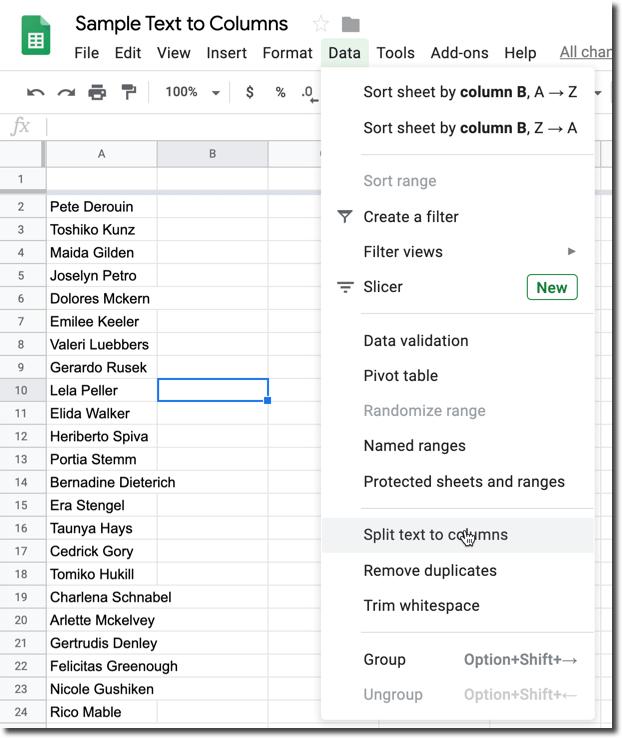 Cách trích xuất văn bảng thành các ô, cột khác nhau trong Google Sheet với hàm Split và Transpose